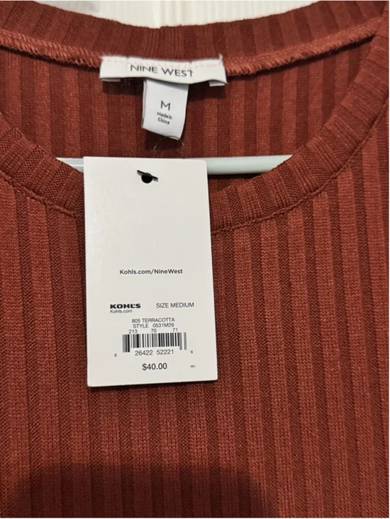 Nine West Women’s Ribbed Sleeveless Midi Dress Medium Rust Red New Summer Vacay - Picture 2 of 3